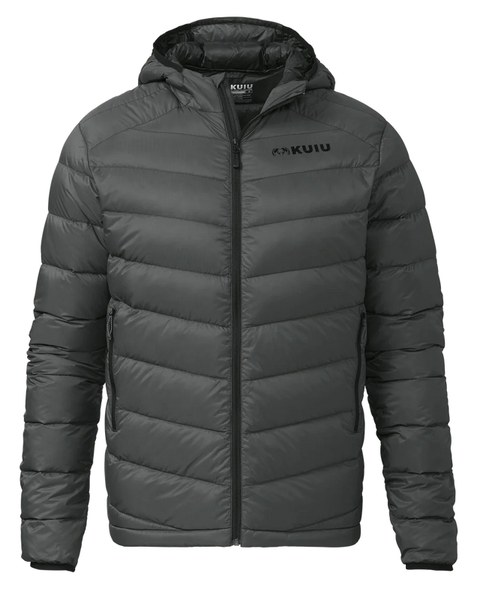 Front of Super Down LT Hooded Jacket in Gunmetal